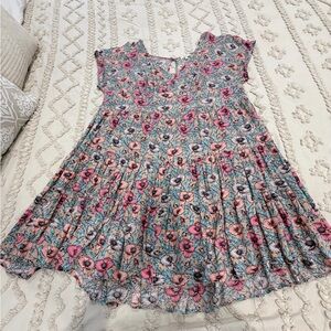 Kori Girls Floral Swing Dress - Pink & Blue